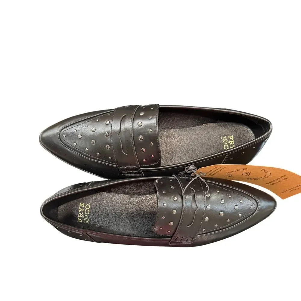 Frye & Co Black Faux Leather Moccasin Studded Penny Loafers Flats Wmns. 8.5 NEW